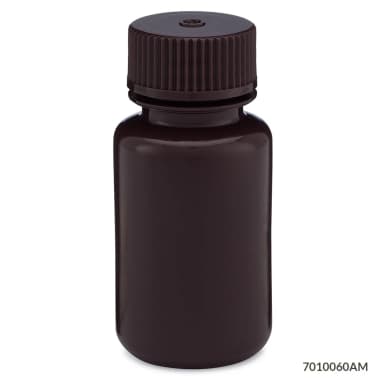 Bottle, Wide Mouth, HDPE Bottle, Attached PP Screw Cap, Amber, 60mL, 12/Pack - cs-72