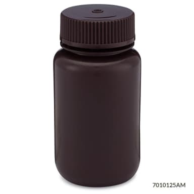 Bottle, Wide Mouth, HDPE Bottle, Attached PP Screw Cap, Amber, 125mL, 12/Pack - cs-72