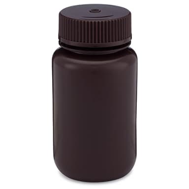 Bottle, Wide Mouth, HDPE Bottle, Attached PP Screw Cap, Amber, 125mL, 12/Pack - cs-72