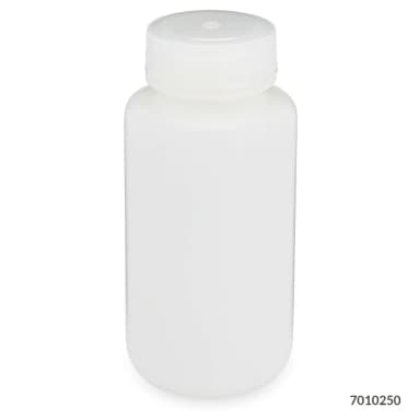 Bottle, Wide Mouth, HDPE Bottle, Attached PP Screw Cap, 250mL, 12/Pack - cs-72
