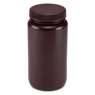 Bottle, Wide Mouth, HDPE Bottle, Attached PP Screw Cap, Amber, 2 Litres (0.5 Gallons) - CS/6