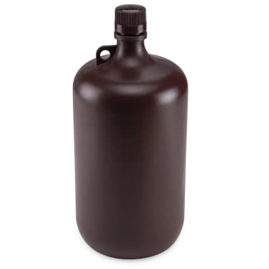 Bottle, Narrow Mouth, Amber PP Bottle, Attached PP Screw Cap, 4 Litres (1 Gallon) - CS/6