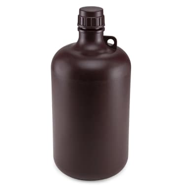 Bottle, Narrow Mouth, Amber PP Bottle, Attached PP Screw Cap, 8 Litres (2 Gallons) - CS/6