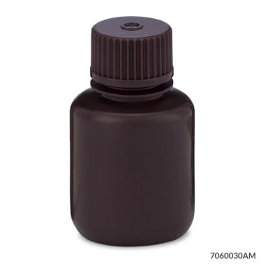 Bottle, Narrow Mouth, HDPE Bottle, Attached PP Screw Cap, Amber, 30mL, 12/Pack - cs-72