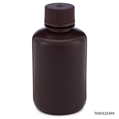 Bottle, Narrow Mouth, HDPE Bottle, Attached PP Screw Cap, Amber, 125mL, 12/Pack - cs-72