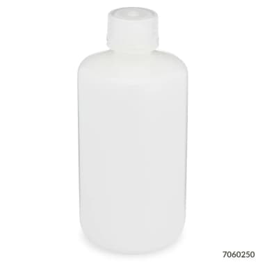 Bottle, Narrow Mouth, HDPE Bottle, Attached PP Screw Cap, 250mL, 12/Pack - cs-72