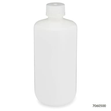 Bottle, Narrow Mouth, HDPE Bottle, Attached PP Screw Cap, 500mL, 12/Pack - CS/48