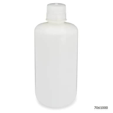 Bottle, Narrow Mouth, HDPE Bottle, Attached PP Screw Cap, 1000mL, 6/Pack - CS/24