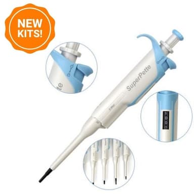 SuperPette Pipettor, Starter Kit-1. 0.5-10ul, 2-20ul, 20-200ul, 100-1000ul & Linear Stand (714510049999, 714510059999, 714510099999, 714510149999 & 710000859999)