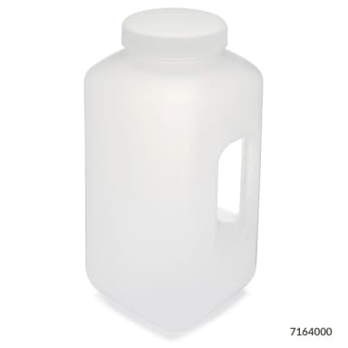 Bottle, Large Wide Mouth with Handle, Square, PP Bottle, 100mm PP Screw Cap, 4 Litres (1.0 Gallons) - CS/6