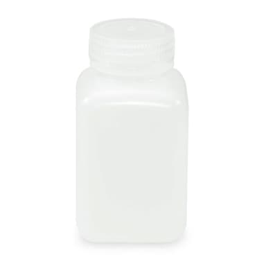Bottle, Wide Mouth, Square, HDPE, Attached PP Screw Cap, 250mL, 12/Pack - cs-72