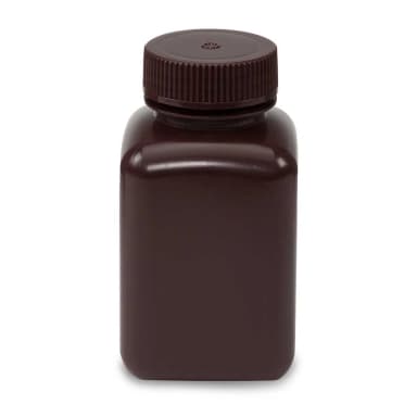 Bottle, Wide Mouth, Square, HDPE, Attached PP Screw Cap, 250mL, 12/Pack - cs/72