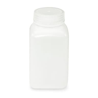 Bottle, Wide Mouth, Square, HDPE, Attached PP Screw Cap, 500mL, 12/Pack - CS/48