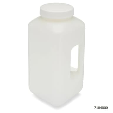Bottle, Large Wide Mouth with Handle, Square, HDPE Bottle, 100mm PP Screw Cap, 4 Litres (1.0 Gallons) - CS/6