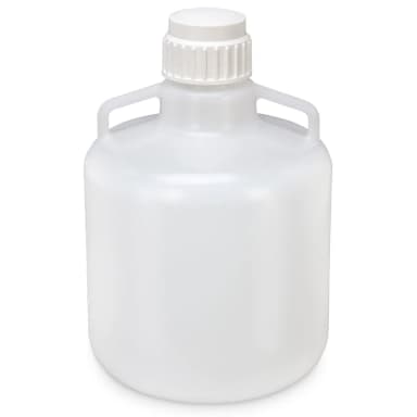 Carboy, Round with Handles, PP, White PP Screwcap, 15 Liter, Molded Graduations, Autoclavable - CS/6