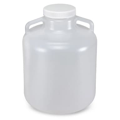 Carboy, Round with Handles, Wide Mouth, PP, White PP Screwcap, 10 Liter, Molded Graduations, Autoclavable - CS/6