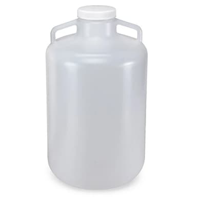 Carboy, Round with Handles, Wide Mouth, PP, White PP Screwcap, 20 Liter, Molded Graduations, Autoclavable - CS/4