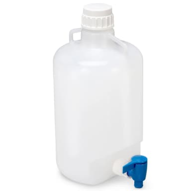 Carboy, Round with Spigot and Handles, PP, White PP Screwcap, 5 Liter, Molded Graduations, Autoclavable - CS/6