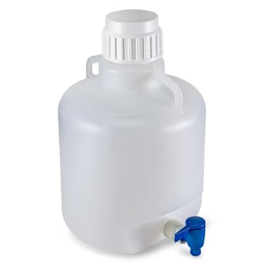 Carboy, Round with Spigot and Handles, PP, White PP Screwcap, 10 Liter, Molded Graduations, Autoclavable - CS/6