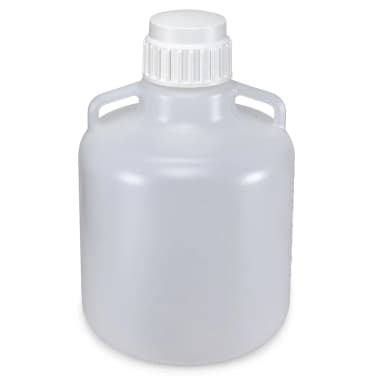 Carboy, Round with Handles, Heavy Duty PP, White PP Screwcap, 10 Liter, Molded Graduations, Autoclavable - CS/6