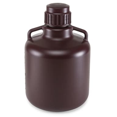Carboy, Round with Handles, Amber HDPE, Amber PP Screwcap, 10 Liter, Molded Graduations, Autoclavable - CS/6