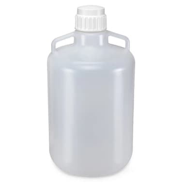 Carboy, Round with Handles, Heavy Duty PP, White PP Screwcap, 20 Liter, Molded Graduations, Autoclavable - CS/4
