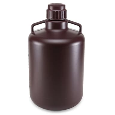 Carboy, Round with Handles, Amber HDPE, Amber PP Screwcap, 20 Liter, Molded Graduations, Autoclavable - CS/4