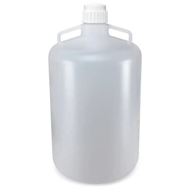Carboy, Round with Handles, LDPE, White PP Screwcap, 50 Liter, Molded Graduations