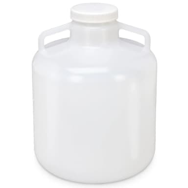 Carboy, Round with Handles, Wide Mouth, LDPE, White PP Screwcap, 15 Liter, Molded Graduations - CS/6