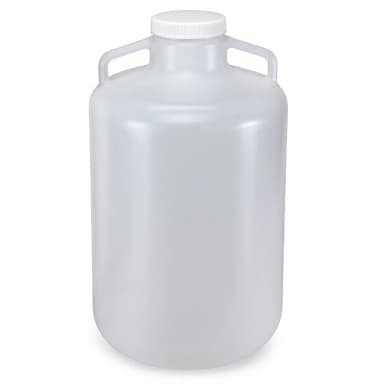 Carboy, Round with Handles, Wide Mouth, LDPE, White PP Screwcap, 20 Liter, Molded Graduations - CS/4
