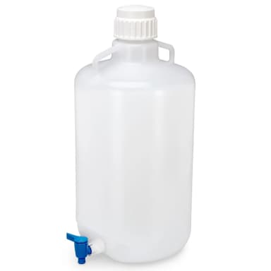 Carboy, Round with Spigot and Handles, LDPE, White PP Screwcap, 25 Liter, Molded Graduations - CS/4