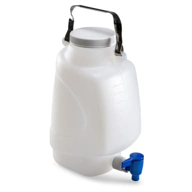 Carboy, Rectangular with Spigot and Handle, HDPE, White PP Screwcap, 5 Liter, Molded Graduations - CS/6