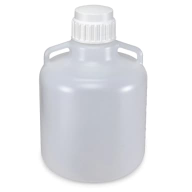 Carboy, Round with Handles, HDPE, White PP Screwcap, 10 Liter, Molded Graduations - CS/6