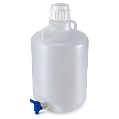 Carboy, Round with Spigot and Handles, HDPE, White PP Screwcap, 20 Liter, Molded Graduations - CS/4
