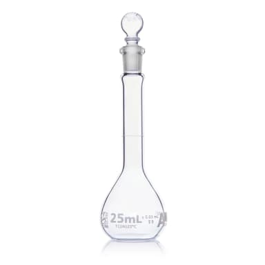 Flask, Volumetric , Globe Glass, 25mL, Class A, To Contain (TC), ASTM E288, 6/Box
