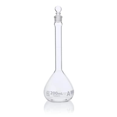 Flask, Volumetric , Globe Glass, 200mL, Class A, To Contain (TC), ASTM E288, 6/Box