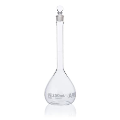 Flask, Volumetric , Globe Glass, 250mL, Class A, To Contain (TC), ASTM E288, 6/Box