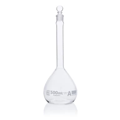 Flask, Volumetric , Globe Glass, 500mL, Class A, To Contain (TC), ASTM E288, 6/Box