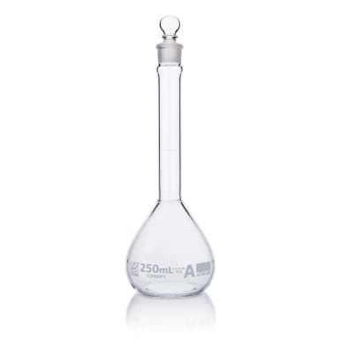 Flask, Volumetric,  Wide Mouth, Globe Glass, 250mL, Class A, To Contain (TC), ASTM E288, 6/Box
