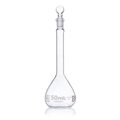Flask, Volumetric , Globe Glass, 50mL, Class B, To Contain (TC), ASTME288, 6/Box