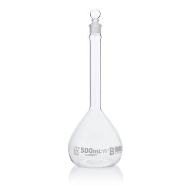 Flask, Volumetric , Globe Glass, 500mL, Class B, To Contain (TC), ASTME288, 6/Box
