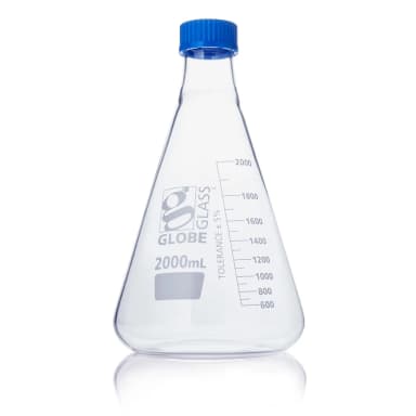 Flask, Erlenmeyer, Globe Glass, 2000mL, Screw Cap, Dual Graduations, ASTM E1404, 1/Box - CS/2