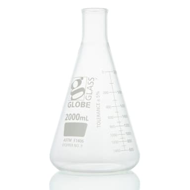 Flask, Erlenmeyer, Globe Glass, 2000mL, Heavy Duty, Narrow Mouth, Dual Graduations, ASTM E1406, 1/Box