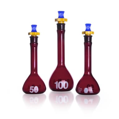 Volumetric Flask, Amber, Class A, Heavy Duty, Wide Mouth, with Polyethylene Stopper,RAYSORB,,25ML