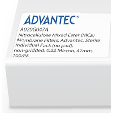 Nitrocellulose Mixed Ester (MCE) Membrane Filters, Sterile Individual Pack (no pad), non-gridded, 0.22 Micron, 47mm, 100/Pk