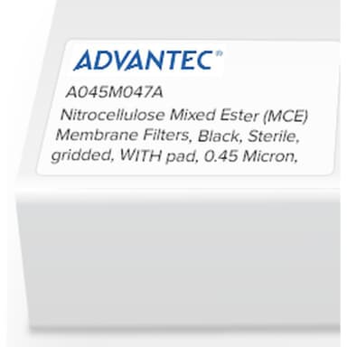 Nitrocellulose Mixed Ester (MCE) Membrane Filters, Black, Sterile, gridded, WITH pad, 0.45 Micron, 47mm, 100/Pk