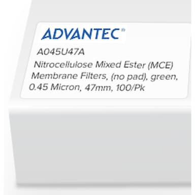 Nitrocellulose Mixed Ester (MCE) Membrane Filters, Advantec, (no pad), green, 0.45 Micron, 47mm, 100/Pk