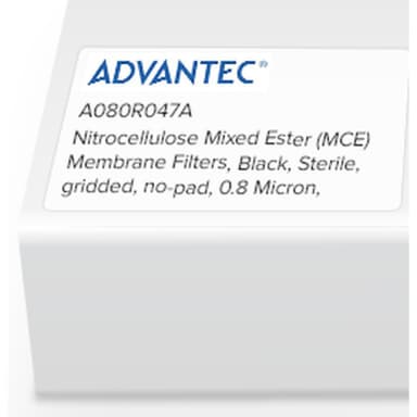 Nitrocellulose Mixed Ester (MCE) Membrane Filters, Black, Sterile, gridded, no-pad, 0.8 Micron, 47mm, 100/Pk