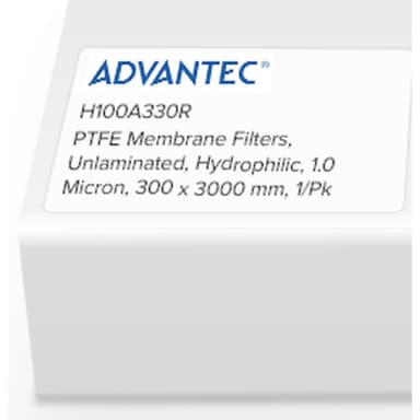 PTFE Unlaminated Membrane Filters, Hydrophilic, 1.0 Micron, 330x3000mm, 1/Pk (Minimum = 5 rolls)