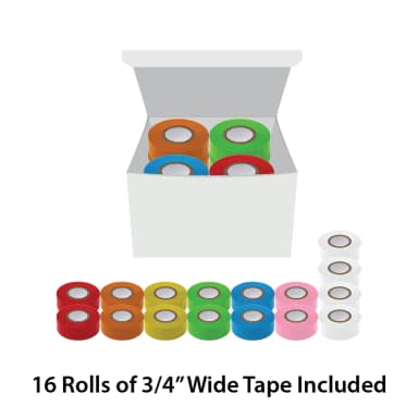 Labeling Tape, 3/4" x 500", Assorted Colors (4 white, 2 blue, 2 green, 2 orange, 2 pink, 2 red, 2 yellow)